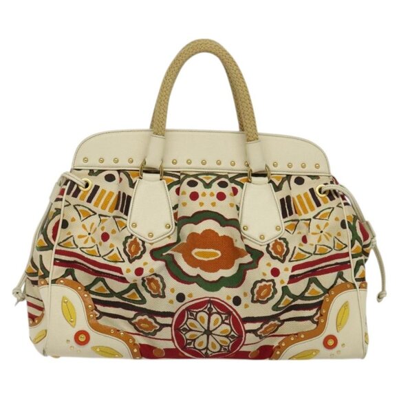 PRADA Hand Bag Canvas Beige Gold Auth - Picture 3 of 16